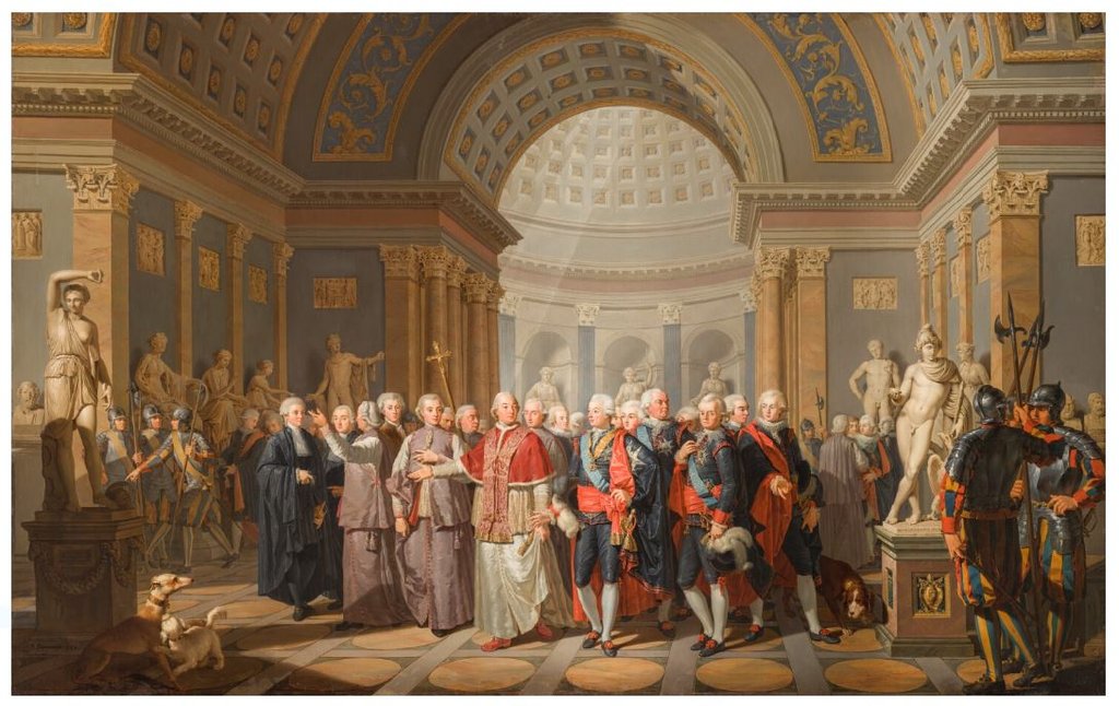 Gagneraux, Incontro di Gustavo III e Pio Vi al Museo Pio- Clementino, 1786