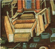 Particolare da Il mercato di Porta Ravegnana a Bologna, miniatura tratta dalla Matricola della Società dei Drappieri, 1411. Bologna, Museo Civico Medioevale.