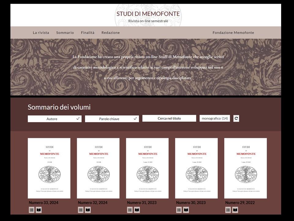 Pagina rivista «Studi di Memofonte»