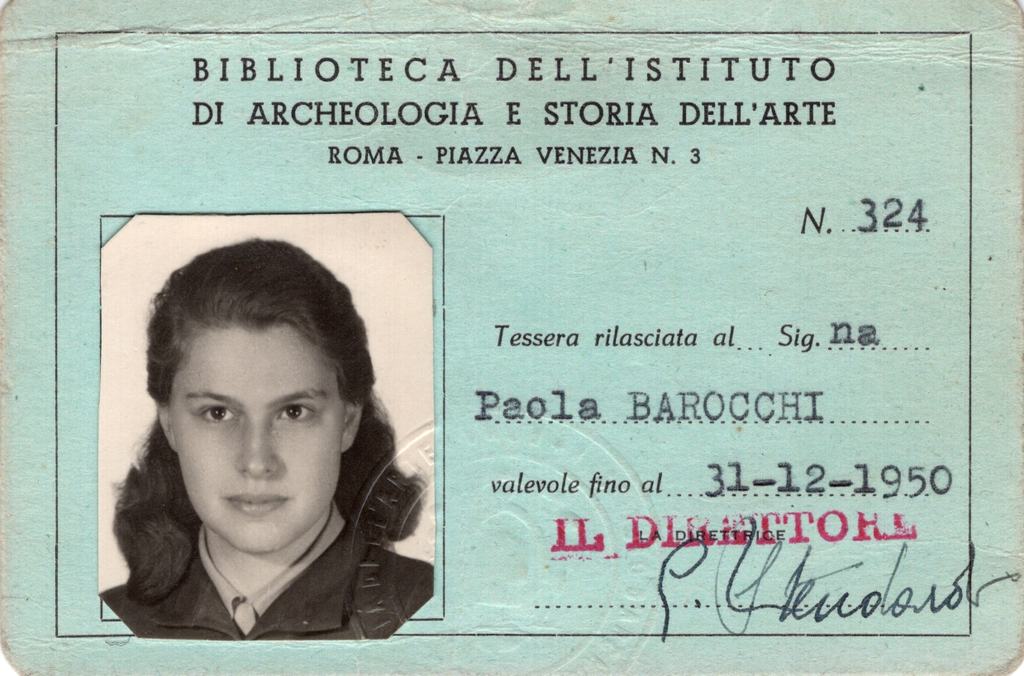 Tessera biblioteca Istituto di Archeologia e Storia dell'Arte, recto