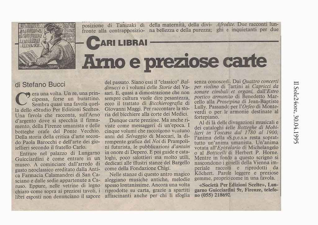 Stefano Bucci, Arno e preziose carte, «Il Sole 24 ore», aprile 1995