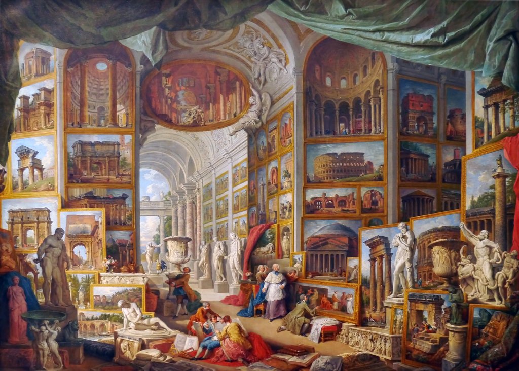 Pannini, Galleria con viste di Roma antica, 1758